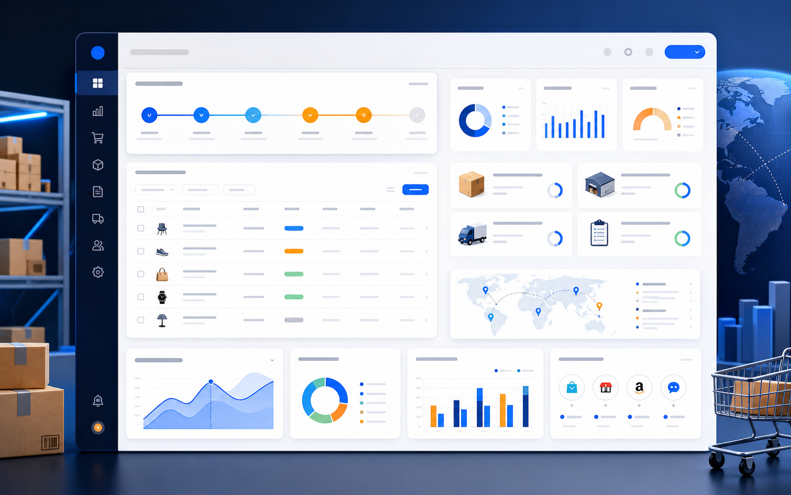 Retail ERP and order management dashboard illustration